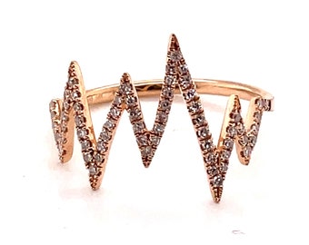 14KT Rose Gold .44CT Diamond EKG ECG Zig Zag Heart Beat Wave Ring