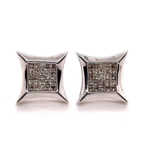 1.50CT Princess Cut Diamond 14KT White Gold Square Illusion Screw Back Stud Earrings