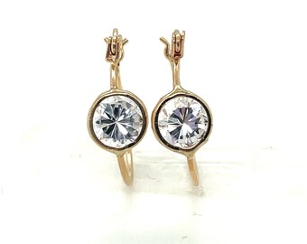 14KT Yellow Gold Solitaire CZ Round Bezel Mini Hoop Earrings