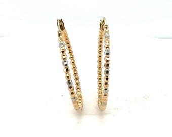 14K Tri Color Gold Beaded Hoop Earrings