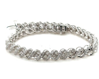 14K White Gold Diamond Wave Channel Set Tennis Bracelet