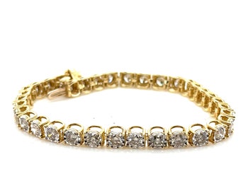 Bracelet tennis classique en or jaune 14 carats et diamants 5,0 carats