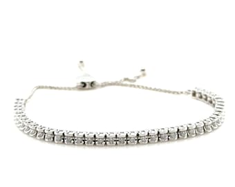 14K White Gold Diamond Adjustable Bolo Tennis Bracelet