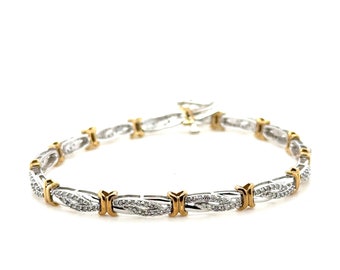 Bracelet tennis torsadé en or blanc et jaune 14 carats avec diamants