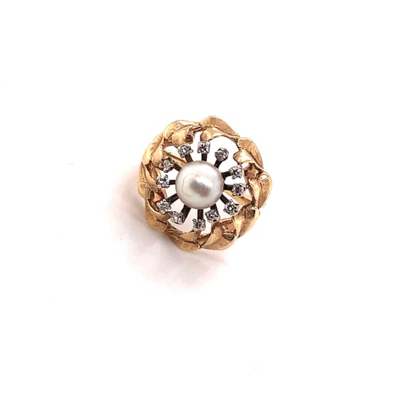 14K Yellow Gold Diamond & Pearl Open Flower Cockt… - image 1