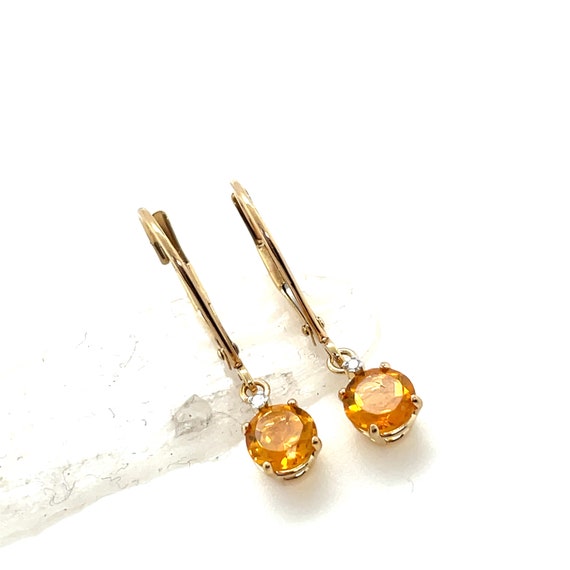 14KT Yellow Gold Round Citrine Hanging Earrings - image 4