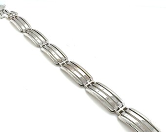 14KT White Gold Three Row Link Unisex Bracelet