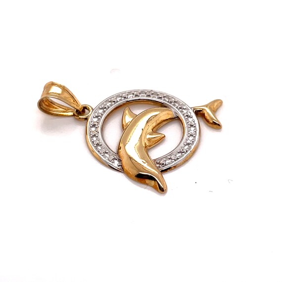 14KT Yellow Gold Round Dolphin Charm Pendant - image 3