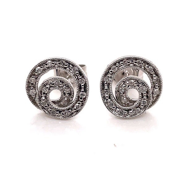 14KT White Gold .15CT Diamond Round Swirl Stud Ear