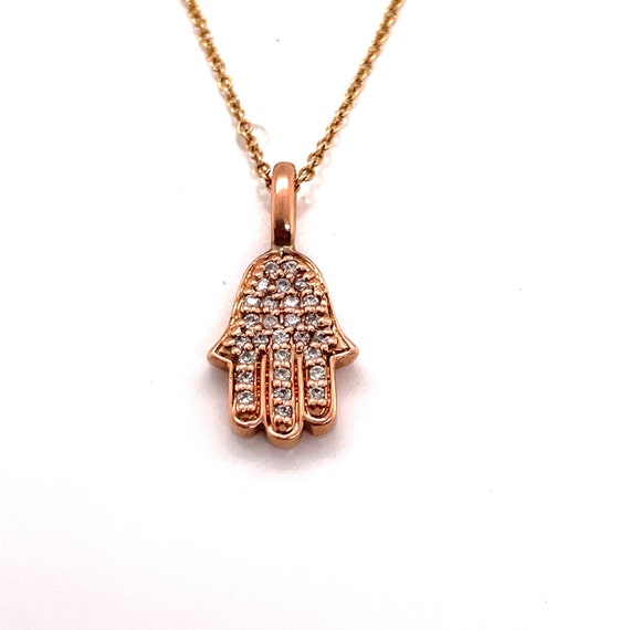 14KT Rose Gold Diamond Pave Chamsa Hand Protectio… - image 1