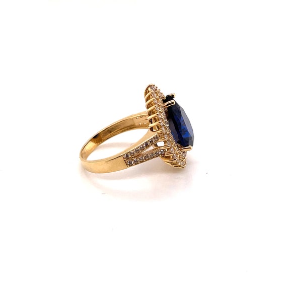 14K Yellow Gold lab Sapphire Double Halo Pear Cut… - image 4