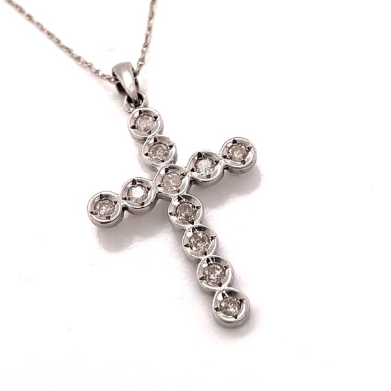 10KT White Gold .25CT Diamond Cross Pendant - image 1