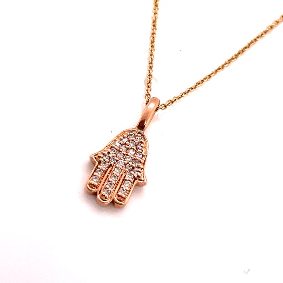 14KT Rose Gold Diamond Pave Chamsa Hand Protectio… - image 2