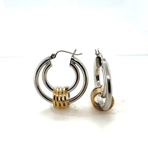14K White & Yellow Gold Multi Loop Hoop Earrings image 6