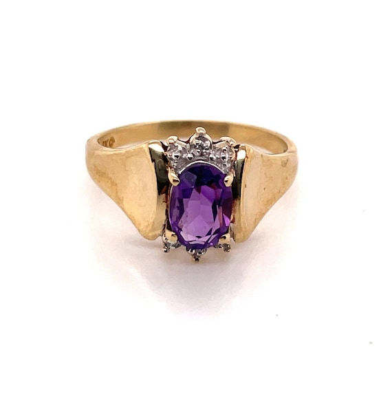 10K Yellow Gold Oval Cut Amethyst Solitaire Flowe… - image 1
