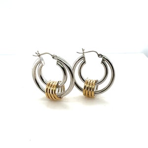 14K White & Yellow Gold Multi Loop Hoop Earrings image 1