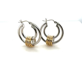 14K White & Yellow Gold Multi Loop Hoop Earrings