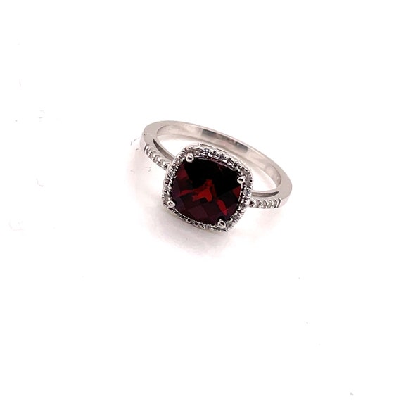 Diamond & Extra Facet Cushion Cut Garnet Halo Sem… - image 3