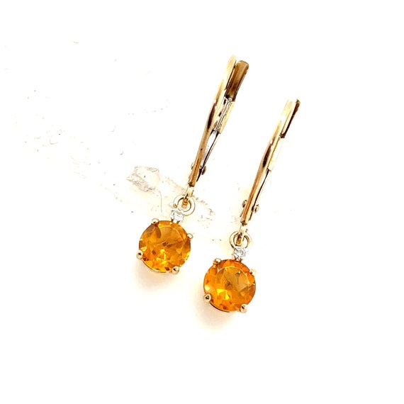 14KT Yellow Gold Round Citrine Hanging Earrings - image 3
