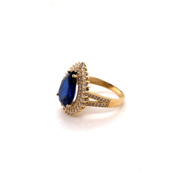 14K Yellow Gold lab Sapphire Double Halo Pear Cut… - image 2
