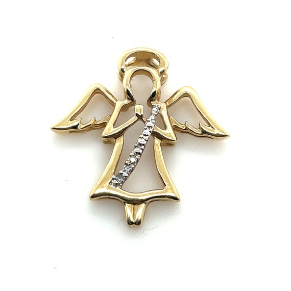 14K Yellow Gold Diamond Floating Angel Pendant - image 1