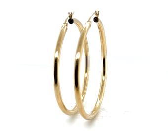 14K Yellow Gold Large Thin Gold Hoop Earrings