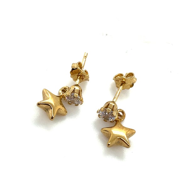 14KT Yellow Gold Solitaire Hanging 3D Star Stud E… - image 4