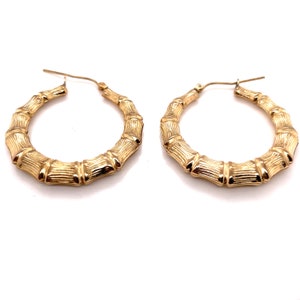 10KT Yellow Gold Bamboo Hoop Earrings