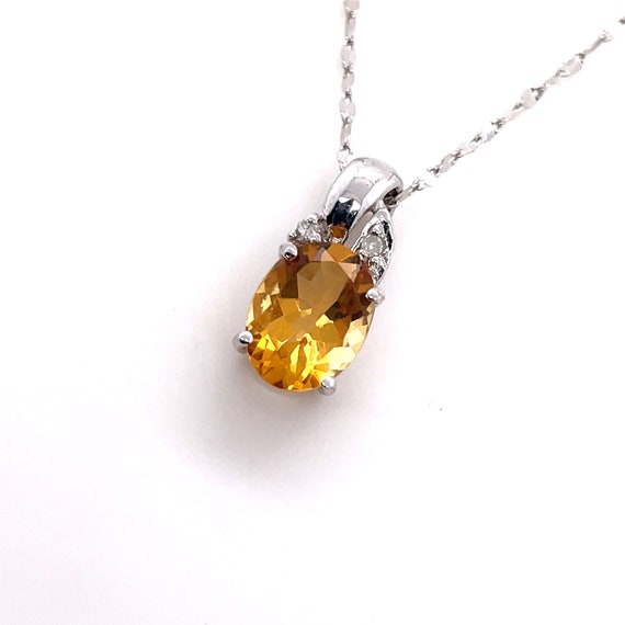 14K White Gold Diamond and Oval Cut Citrine Penda… - image 2