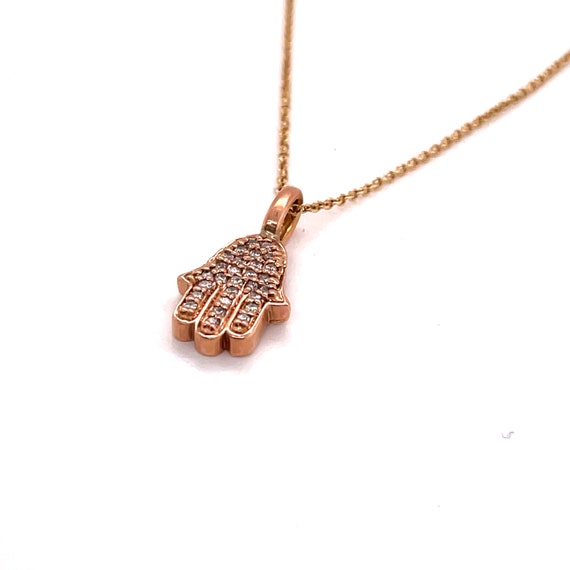 14KT Rose Gold Diamond Pave Chamsa Hand Protectio… - image 3