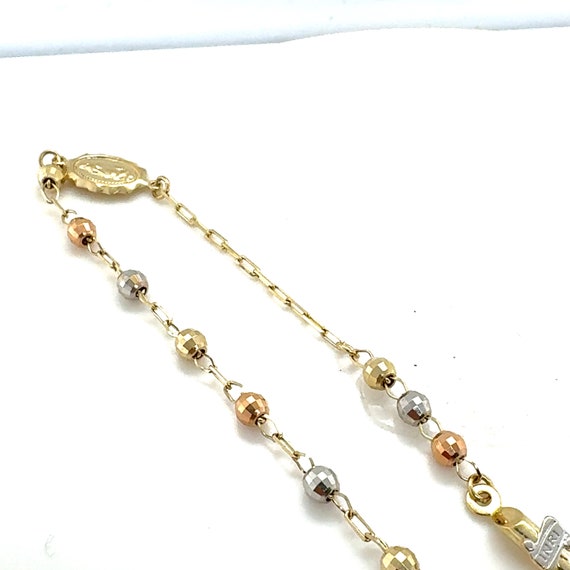 14KT Tri Color Gold Beaded Cross Rosary Bracelet - image 6