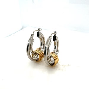 14K White & Yellow Gold Multi Loop Hoop Earrings image 4