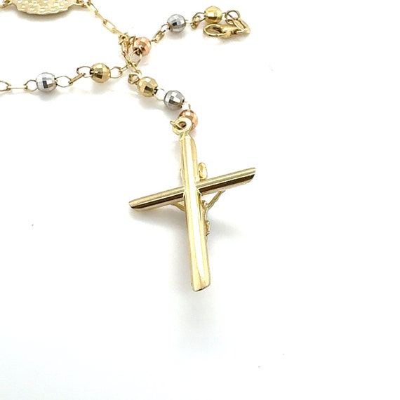 14KT Tri Color Gold Beaded Cross Rosary Bracelet - image 7