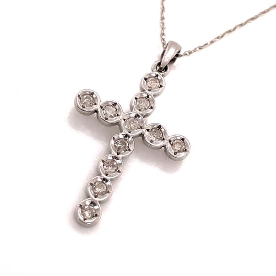 10KT White Gold .25CT Diamond Cross Pendant - image 3