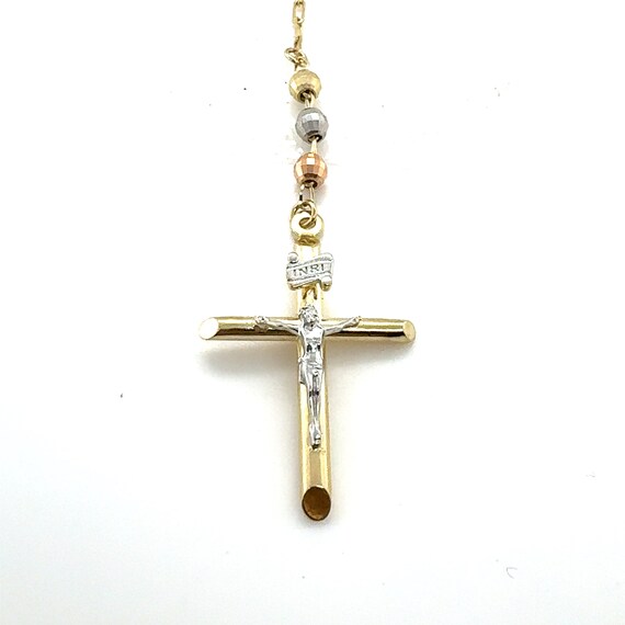 14KT Tri Color Gold Beaded Cross Rosary Bracelet - image 3