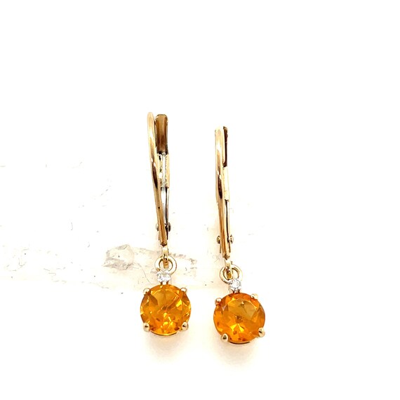 14KT Yellow Gold Round Citrine Hanging Earrings - image 1