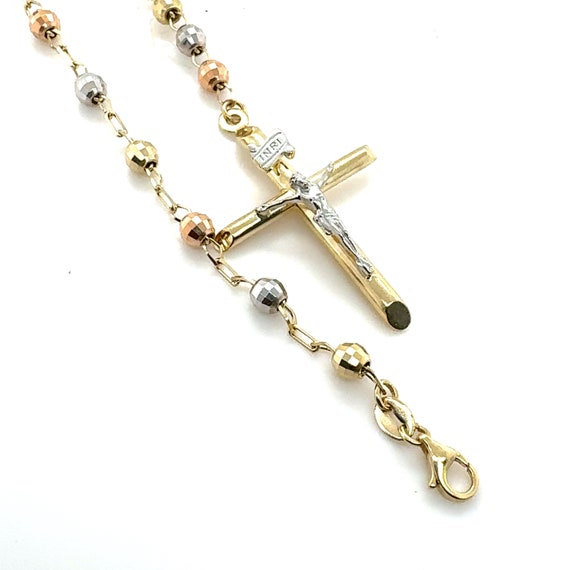 14KT Tri Color Gold Beaded Cross Rosary Bracelet - image 2