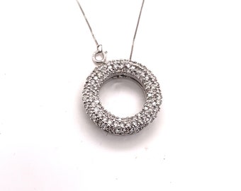 Pendentif en or blanc 14K 1.50CT Diamond Pave Circle