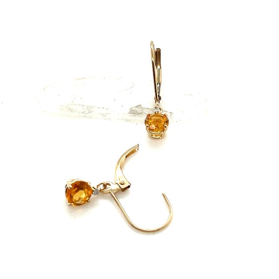 14KT Yellow Gold Round Citrine Hanging Earrings - image 2