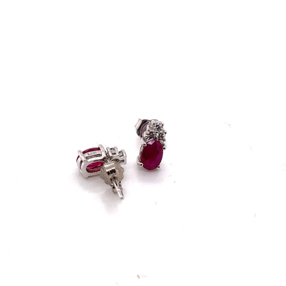 14KT White Gold Diamond & Oval Cut Ruby Cluster S… - image 5