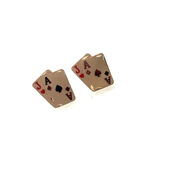 14KT Yellow Gold Jack and Ace Card Stud Earrings - image 3