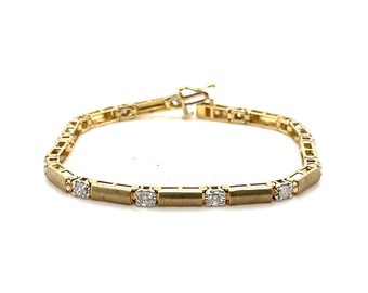 14KT Yellow Gold Diamond Matte Tennis Bracelet