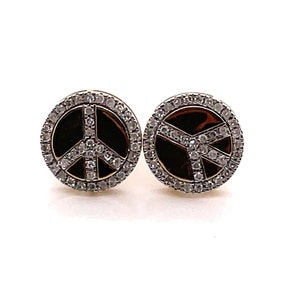 Diamond Peace Sign 10KT Oro Amarillo Tornillo Tachuelas Traseras