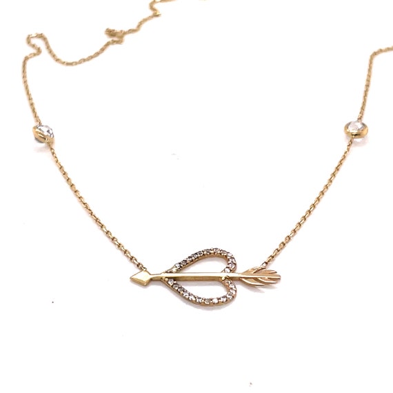 14KT Yellow Gold CZ Heart and Arrow Necklace - image 2