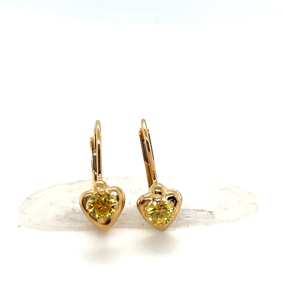 14KT Yellow Gold Yellow Topaz Heart Hanging Earri… - image 4