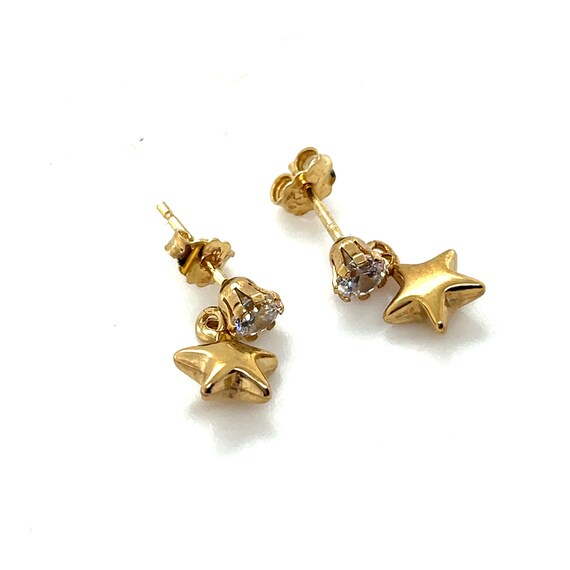 14KT Yellow Gold Solitaire Hanging 3D Star Stud E… - image 2