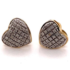 10K Yellow Gold Diamond Heart Pave Stud Earrings
