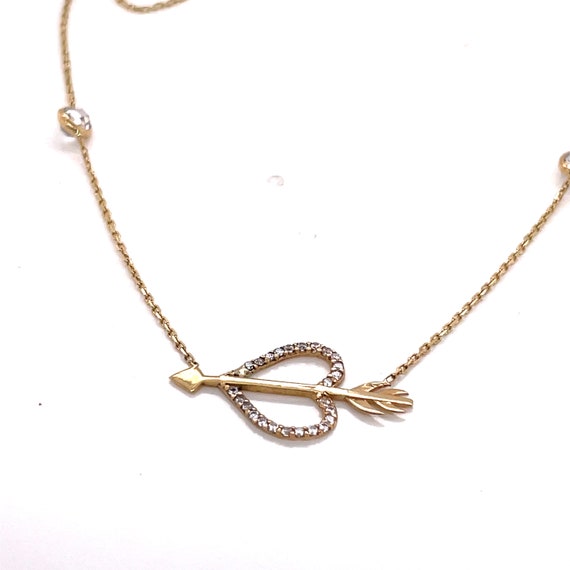 14KT Yellow Gold CZ Heart and Arrow Necklace - image 4