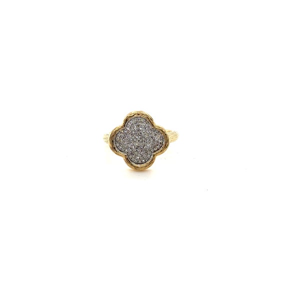 14KT Yellow Gold Diamond Pave Single Clover Ring - image 1