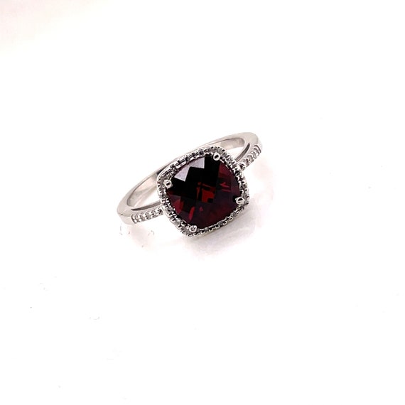 Diamond & Extra Facet Cushion Cut Garnet Halo Sem… - image 4